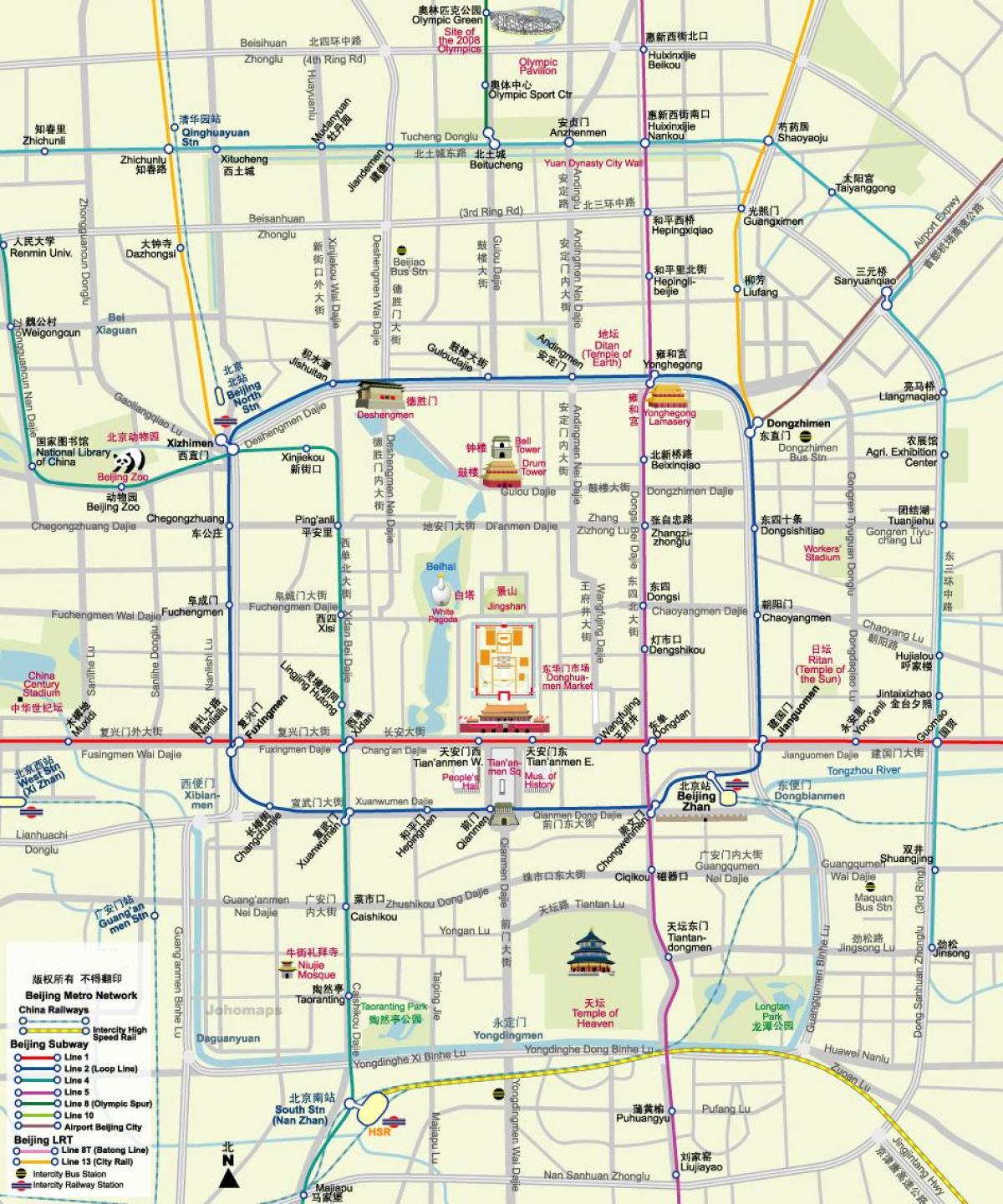 map of Beijing subway map with tourist attractions